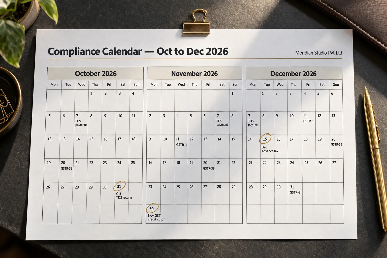 Compliance calendar