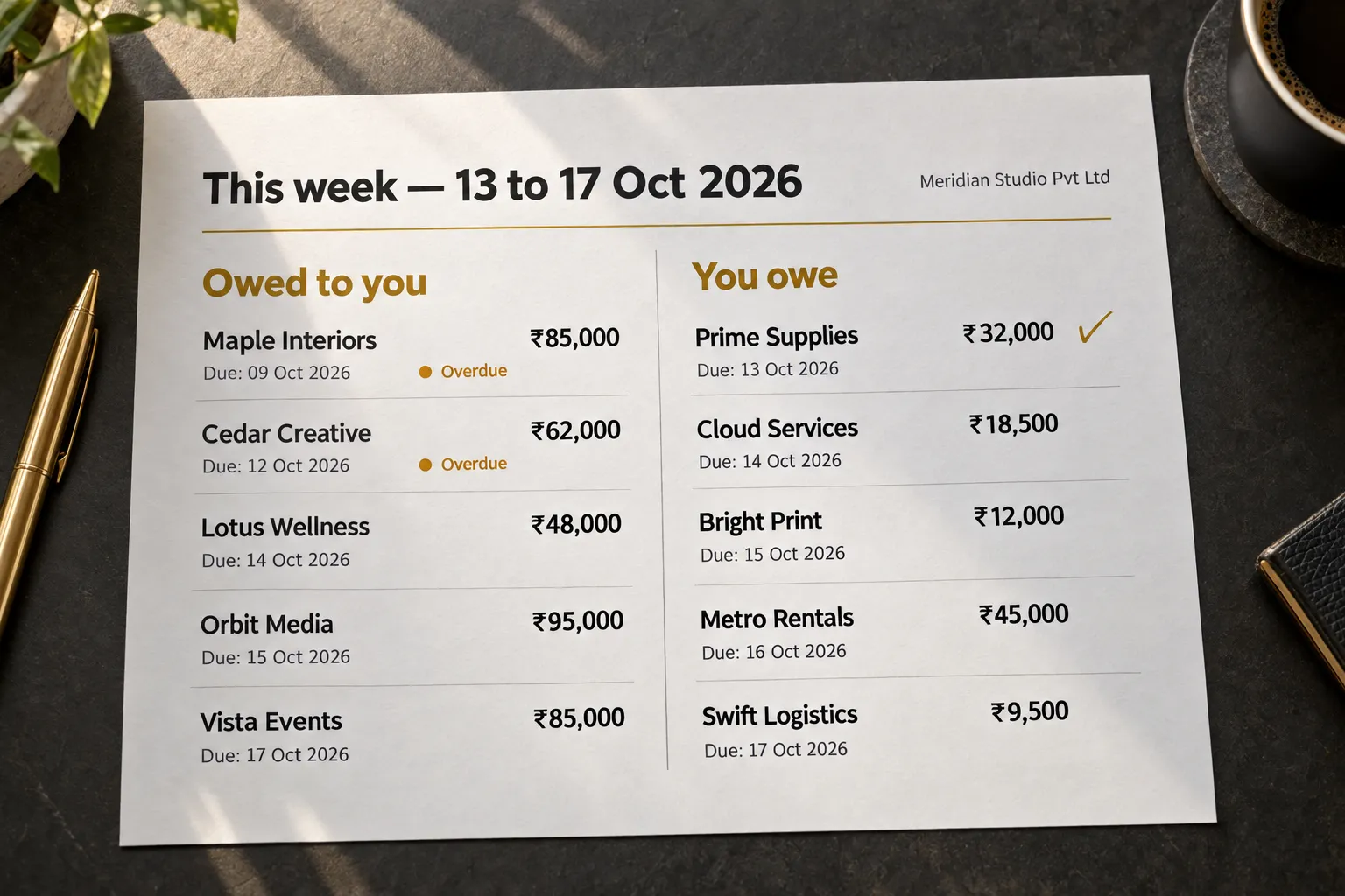 Weekly dues summary
